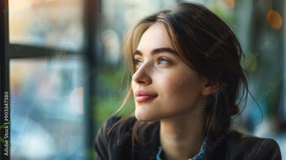 A person gazing out of a window into the outdoors, possibly contemplating or seeking inspiration A person gazing out of a window into the outdoors, possibly contemplating or seeking inspiration
