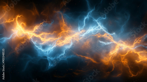 Abstract electrifying lines, smoky fractal pattern, digital illustration art work of rendering chaotic dark background.