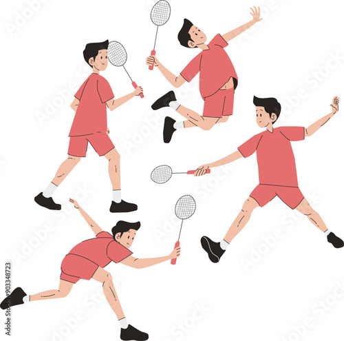Man Plays Badminton Doing Jump Smash, Forehand Defence, etc.
