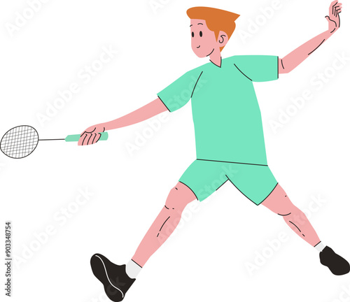 Man Plays Badminton Doing Jump Smash, Forehand Defence, etc.