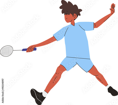 Man Plays Badminton Doing Jump Smash, Forehand Defence, etc.