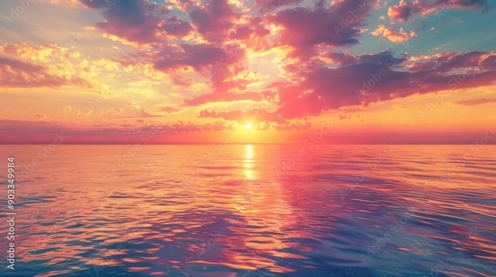 Sunset Over Tranquil Sea with Vibrant Colors Reflecting on Water Sunset Over Tranquil Sea with Vibrant Colors Reflecting on Water