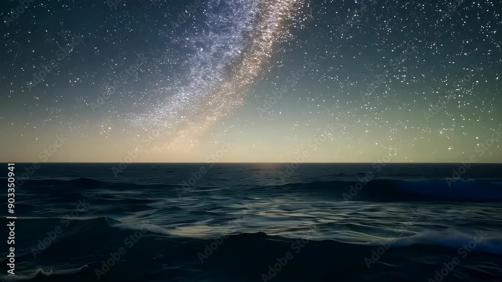 Starry night sky over the ocean, serene Starry night sky over the ocean, serene
