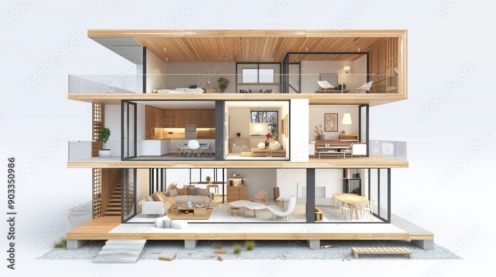 Modern House Interior Design with a Wooden Structure Modern House Interior Design with a Wooden Structure