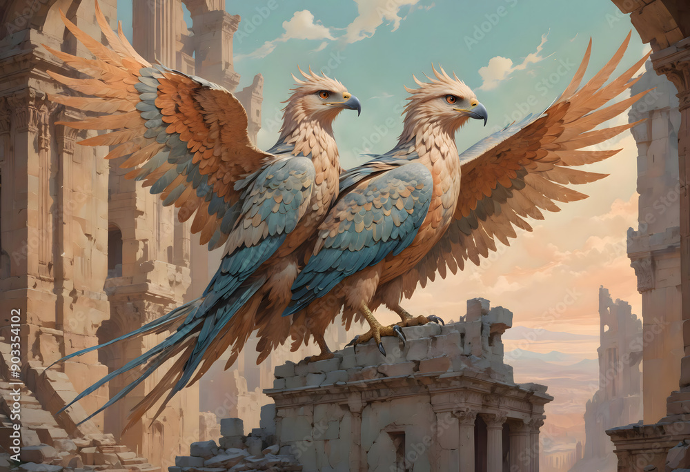 Obraz premium Phoenix birds digital art, phoenix birds illustration