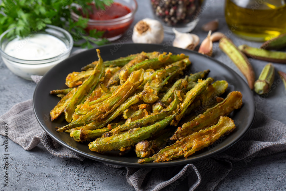 Homemade deep Fried Okra with herbs and spices. Homemade deep Fried Okra with herbs and spices.