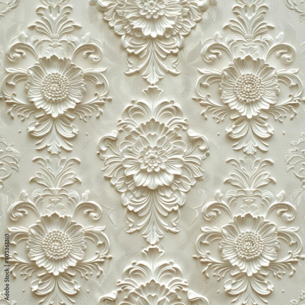 Elegant white floral pattern, intricate design, decorative background.