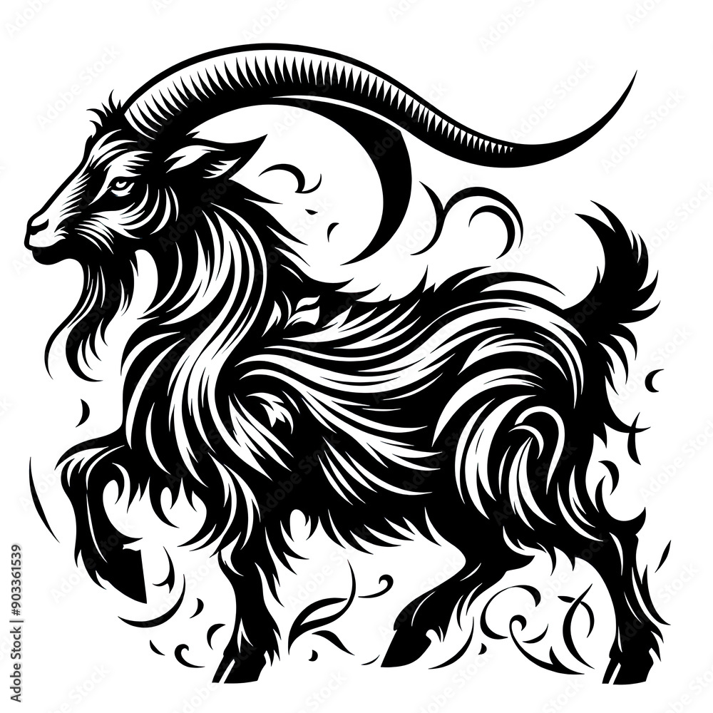a Goat black line stencil artwork isolated on white background PNG a Goat black line stencil artwork isolated on white background PNG