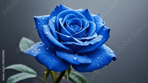 Fototapeta Naklejka Na Ścianę i Meble -   Elegance in bloom  A single dewy blue rose