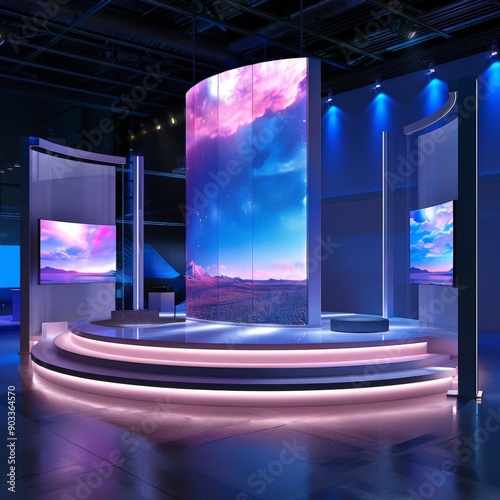 3D podium with interactive digital screens for a tech expo