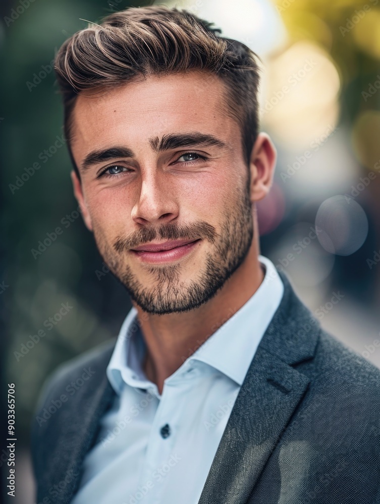 Fototapeta premium A man wearing a blue shirt and a long beard, possibly for a festival or celebration