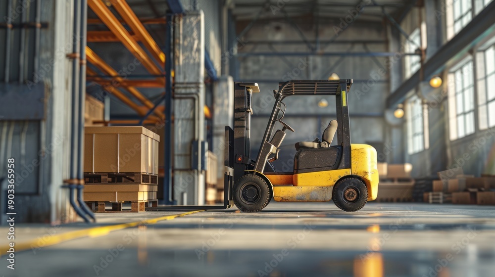 Yellow Forklift in a Warehouse