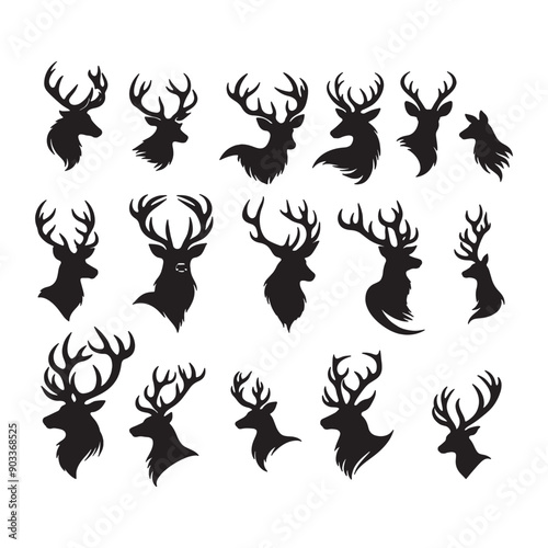 set of deer silhouettes on white