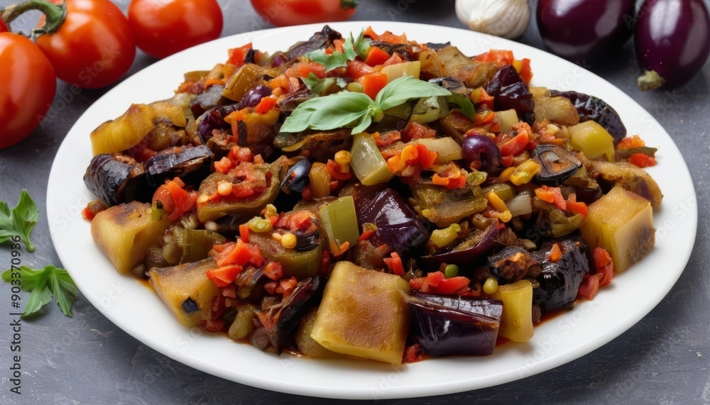 Delicious medley of roasted vegetables on a plate Delicious medley of roasted vegetables on a plate