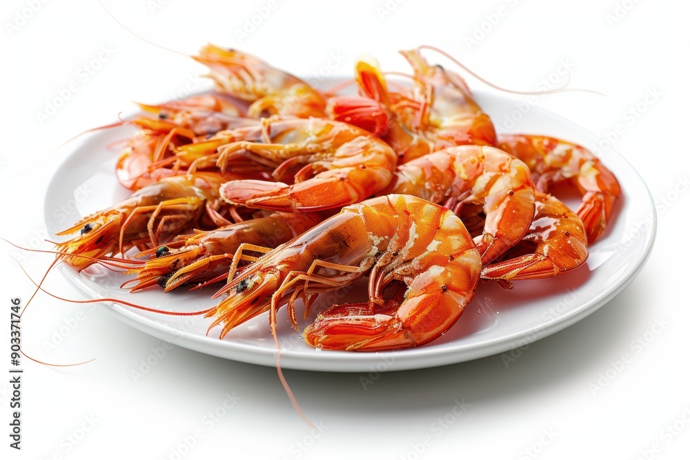 A plate of fried shrimp, crispy and golden, isolated on a white background. The seafood dish showcases the appetizing look of the crustaceans, perfect for highlighting a delicious meal.
A plate of fried shrimp, crispy and golden, isolated on a white background. The seafood dish showcases the appetizing look of the crustaceans, perfect for highlighting a delicious meal.