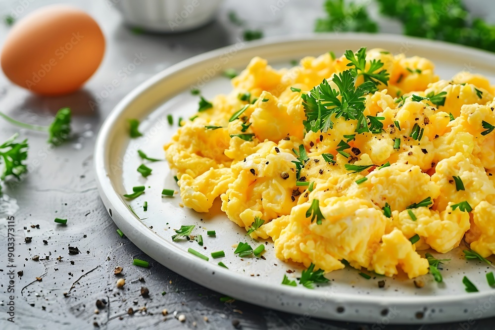Scrambled eggs with herbs on a plate Scrambled eggs with herbs on a plate