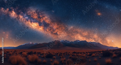 AI generated Andean Plateau Starry Night. The Andean Plateau in Chile under a clear night sky, with the Milky Way visible,