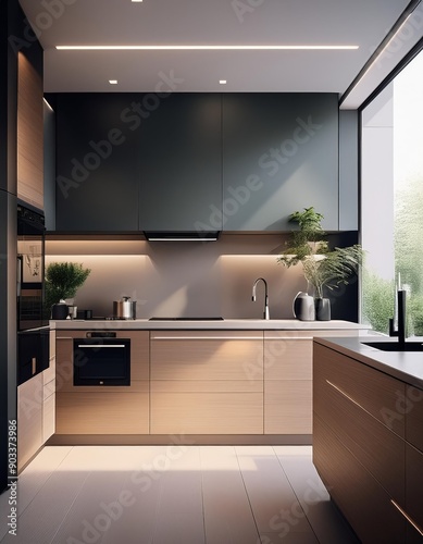 A minimalist kitchen with sleek cabinetry and modern appliances