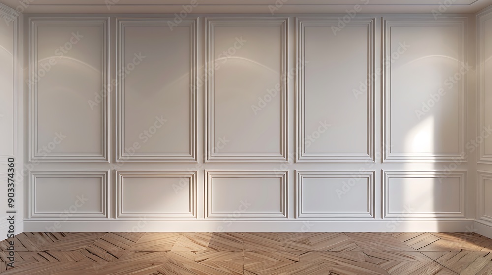 Empty Room with White Paneled Walls and Wooden Floor Empty Room with White Paneled Walls and Wooden Floor