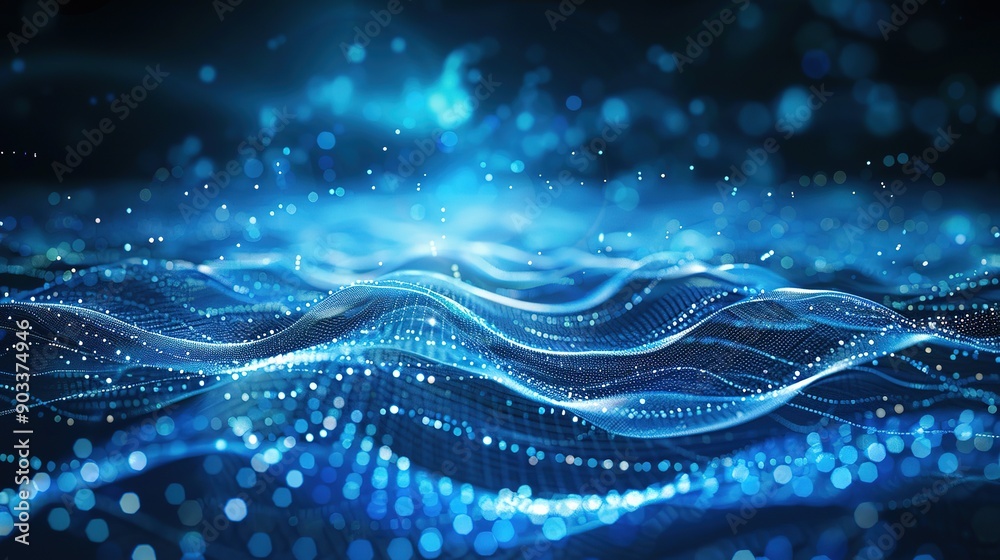 Abstract Blue Wave with Bokeh Lights Abstract Blue Wave with Bokeh Lights
