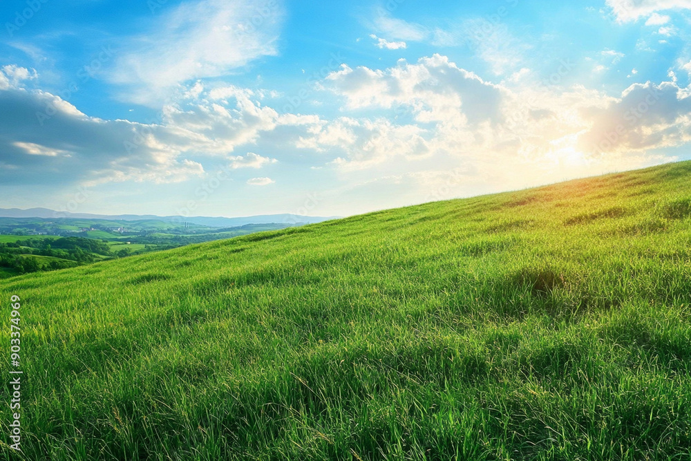 Smooth meadow on the hill with beautiful sky, landscape, green grass Smooth meadow on the hill with beautiful sky, landscape, green grass