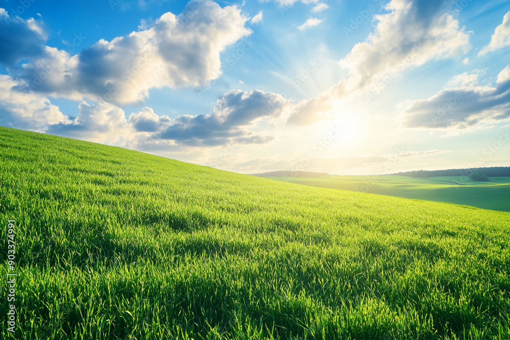 Smooth meadow on the hill with beautiful sky, landscape, green grass Smooth meadow on the hill with beautiful sky, landscape, green grass
