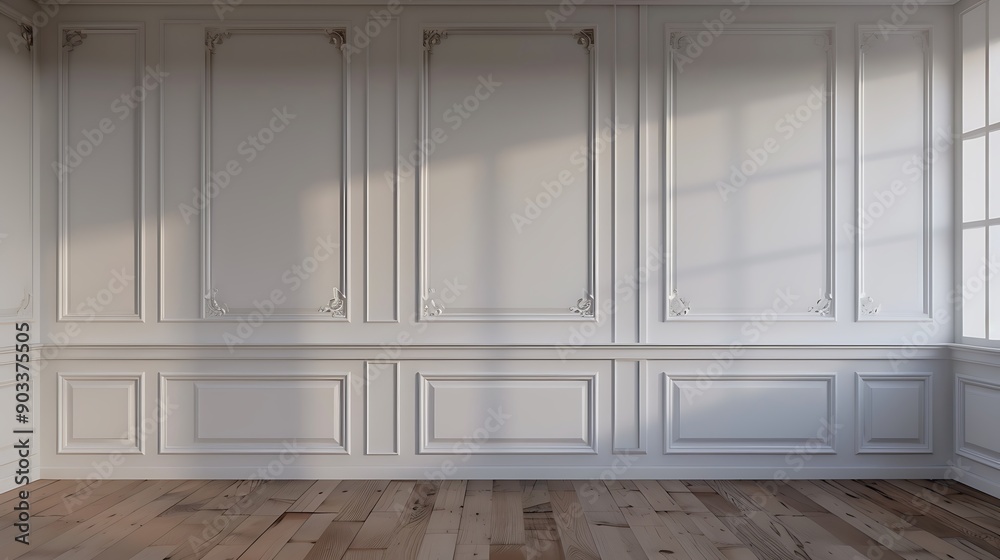 Fototapeta premium Classic White Wall with Ornate Moldings