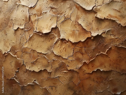 Close-up texture of a weathered, brown surface with intricate cracks and crevices.