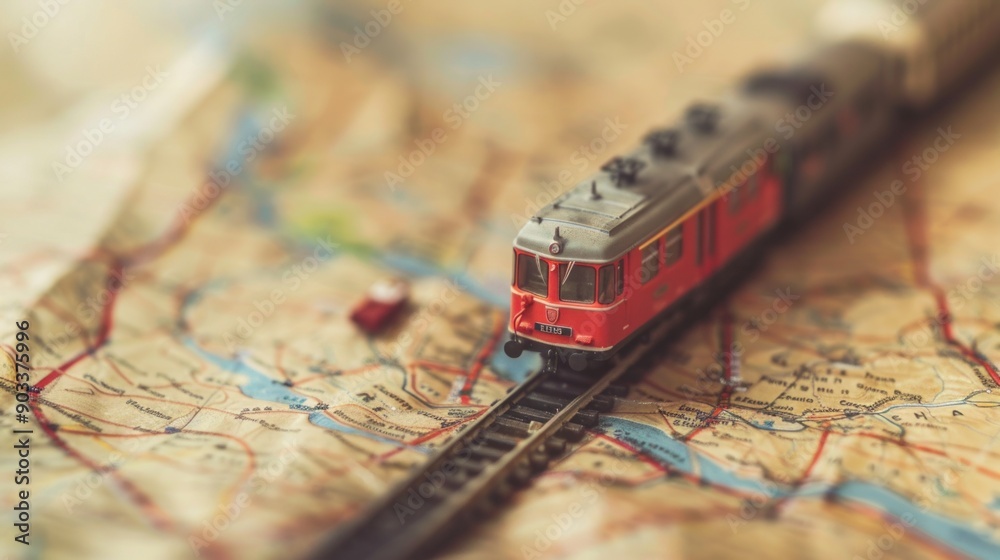 Naklejka premium Toy Train on a Map: A Journey of Imagination