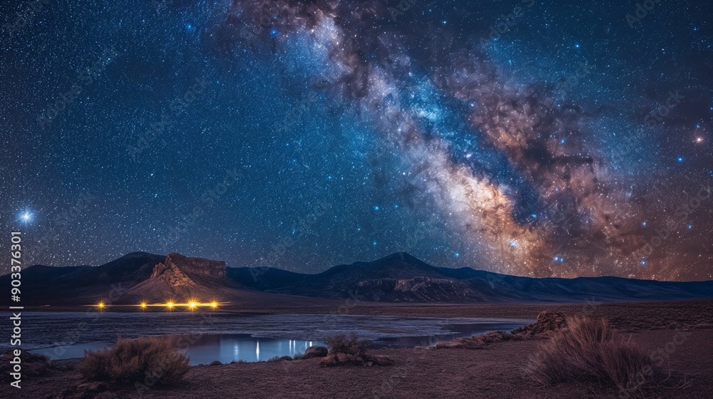 Serene Night on the New Mexico Plateau - Milky Way Over Desert Landscape Serene Night on the New Mexico Plateau - Milky Way Over Desert Landscape