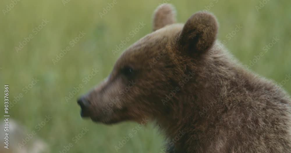 European brown bear in the tall grass. Close Up Image. European brown bear in the tall grass. Close Up Image.