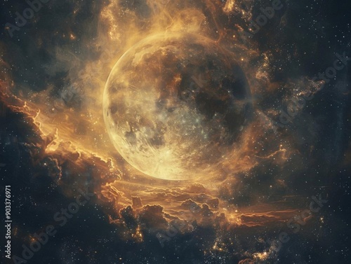 Spacethemed wall texture with stars and nebula effects