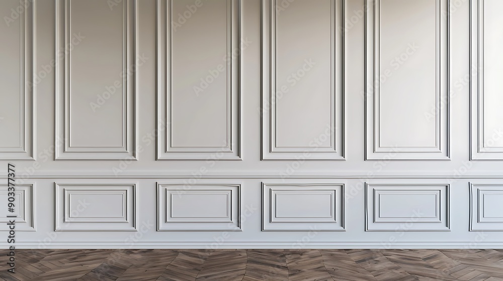 White Paneled Wall with Wood Floor White Paneled Wall with Wood Floor