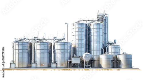 Storage tanks and silos on transparent background