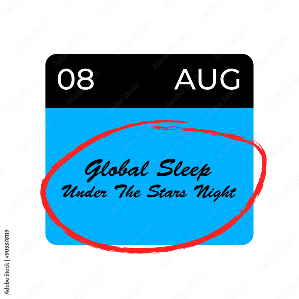 Obraz premium Global Sleep Under The Stars Night, August 8, calendar date. Awareness Day is observed every year on August.banner design template Vector illustration background design
