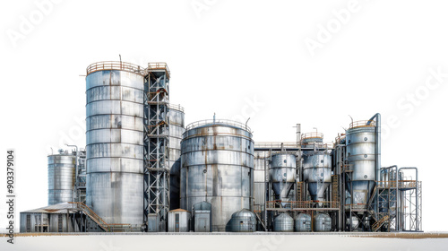 Storage tanks and silos on transparent background