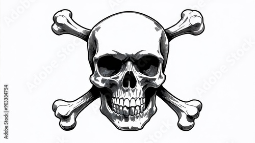 Detailed Skull and Crossbones Illustration with Vintage Style for Tattoos, Pirate Themes, or Halloween Designs