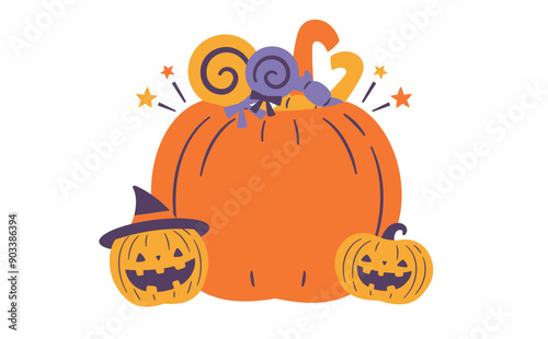 かぼちゃとお菓子のハロウィンの文字背景_カボチャフレームイラストのタイトルバック素材