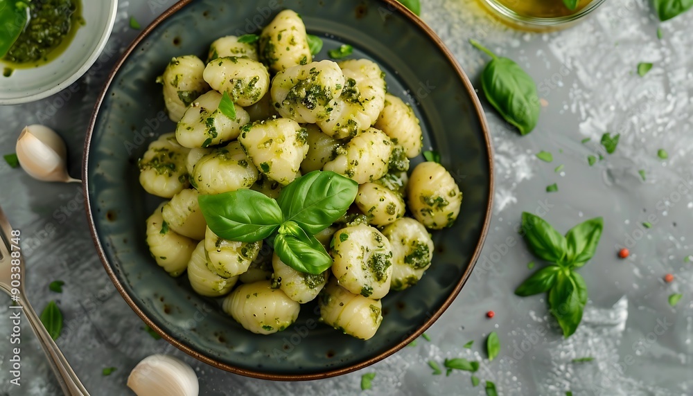 Gnocchi with pesto sauce and parmesan cheese Gnocchi with pesto sauce and parmesan cheese
