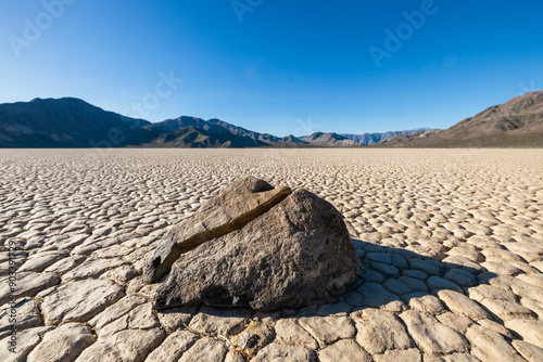 Moving rock at Racetrack Playa, Death Valley National Park Wilderness, California, USA