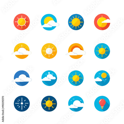 Weather Icons Set: 12 Different Sun and Cloud Illustrations for Various Weather Conditions