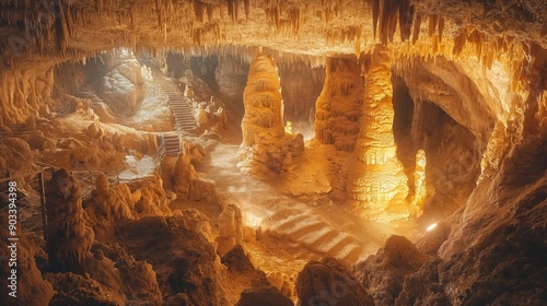 Mystical Beauty of Å kocjan Caves - Majestic Chambers and Unique Formations Illuminated by Soft Light in Slovenia photo