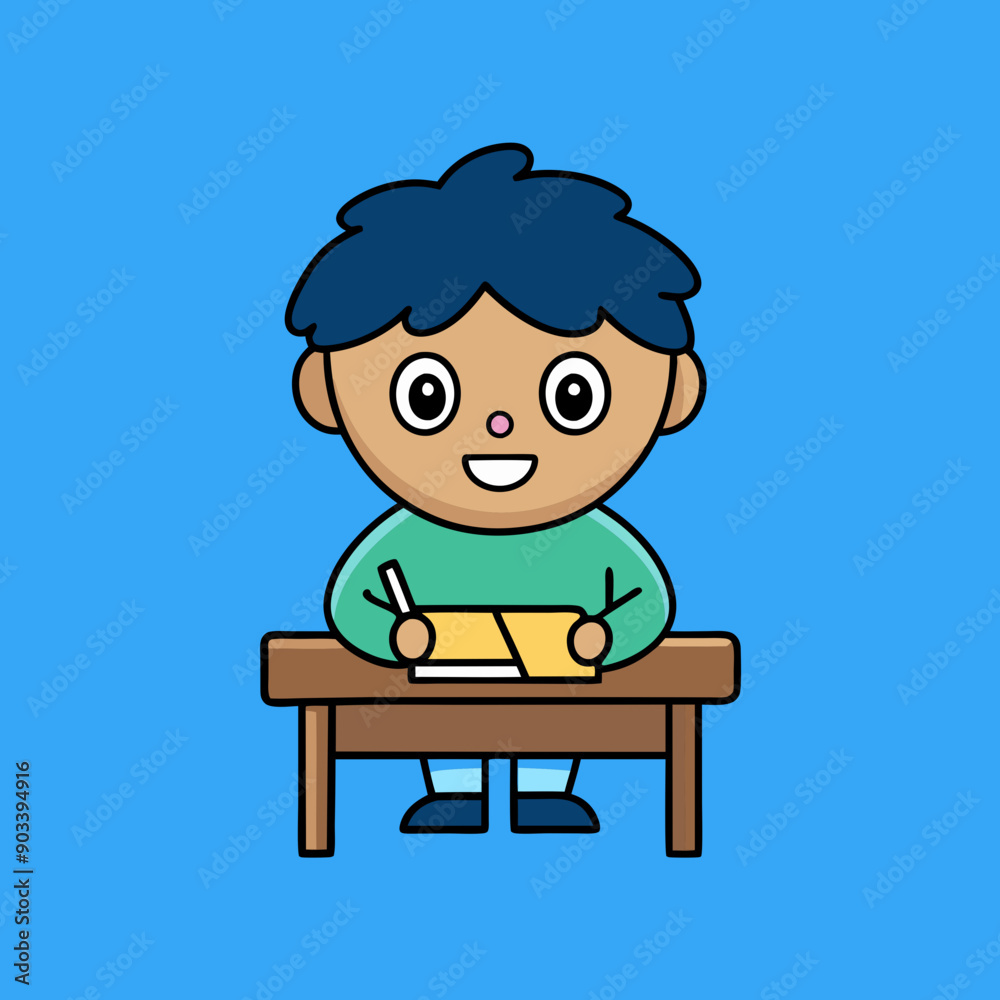 Little children sitting at the table reading books happily vector art illustration Little children sitting at the table reading books happily vector art illustration