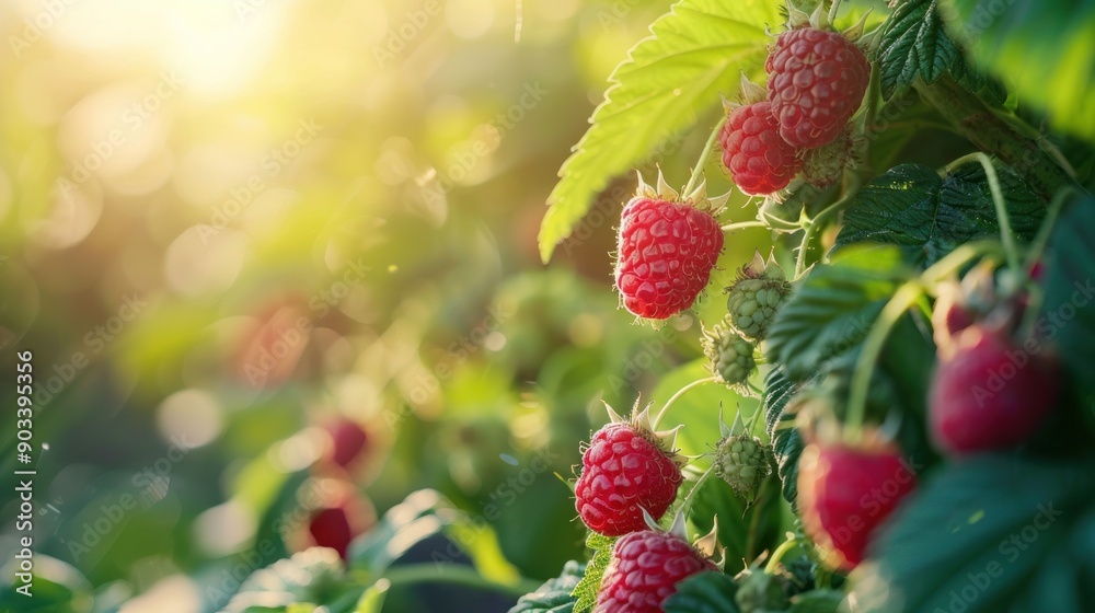 Ripe Raspberries Glowing in the Sunlight Ripe Raspberries Glowing in the Sunlight