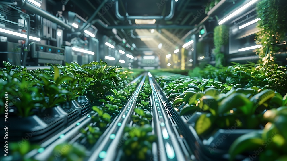 A futuristic farm with robots harvesting crops, featuring advanced sensors and automated systems, with vibrant greenery and bright sunlight. Created using: high-resolution camera, wide-angle lens, A futuristic farm with robots harvesting crops, featuring advanced sensors and automated systems, with vibrant greenery and bright sunlight. Created using: high-resolution camera, wide-angle lens,
