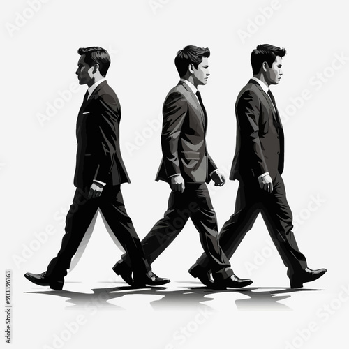 Three Men in Suits Walking Side by Side