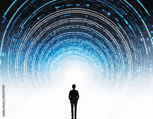 Standing in the Digital Vortex: A Silhouette in the Data Ocean