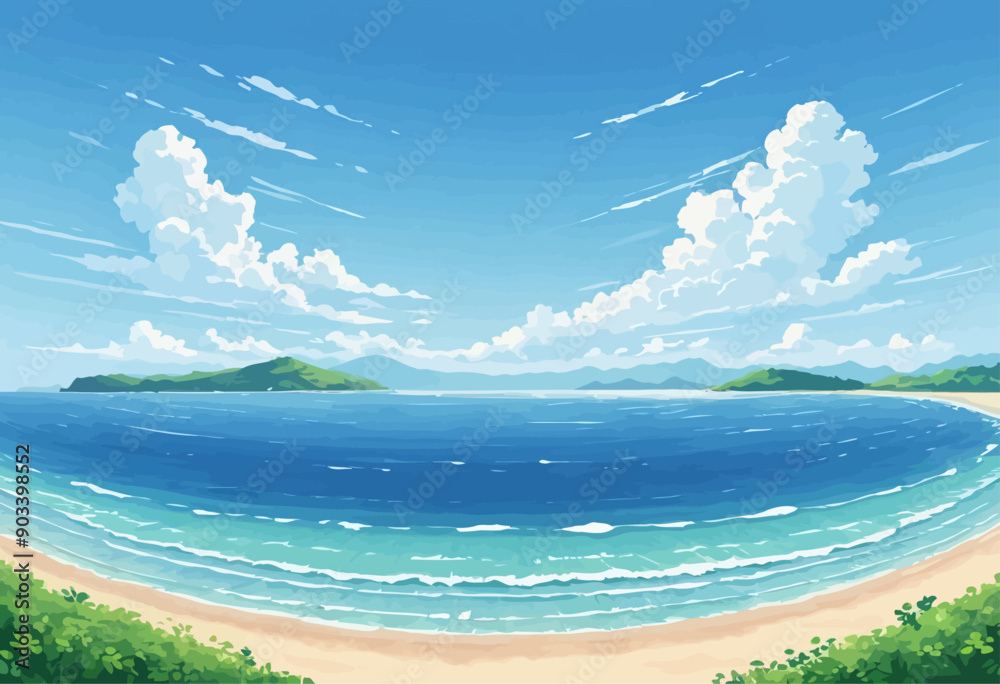 Serene Ocean View with Clouds and Mountains in the Background Serene Ocean View with Clouds and Mountains in the Background