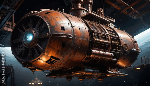 Rustic Industrial Steampunk Aircraft in Space