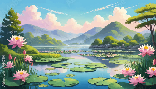 Peaceful Lily Pond Scenery